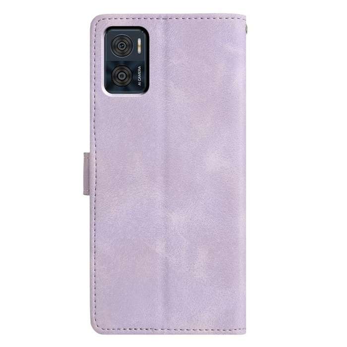 For Motorola Moto E22 Triangles Embossed Leather Phone Case(Purple)