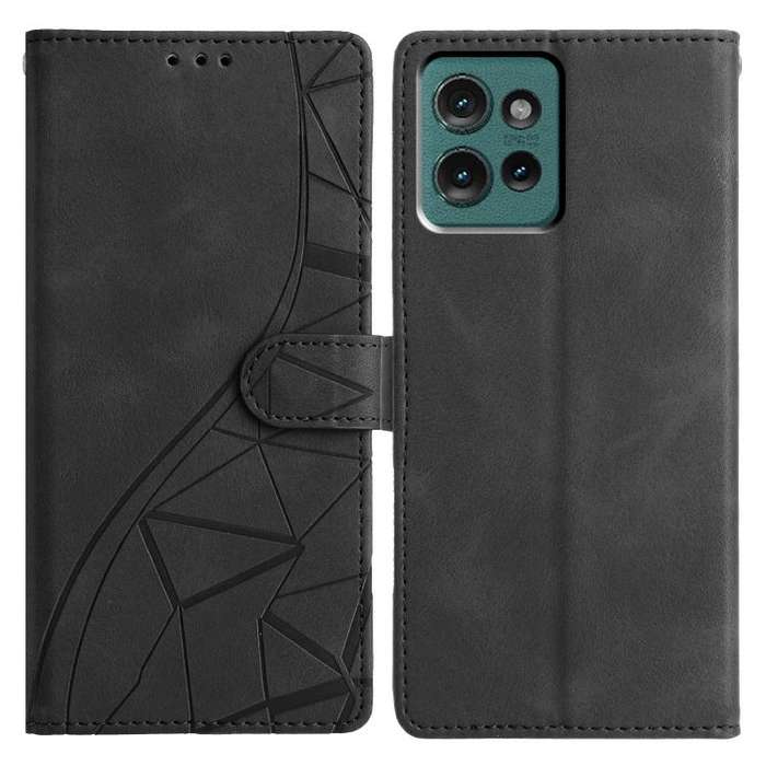 For Motorola Edge 50 Triangles Embossed Leather Phone Case(Black)