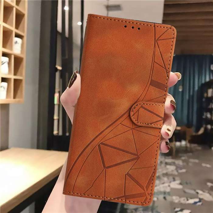 For Motorola Edge 50 Triangles Embossed Leather Phone Case(Brown)