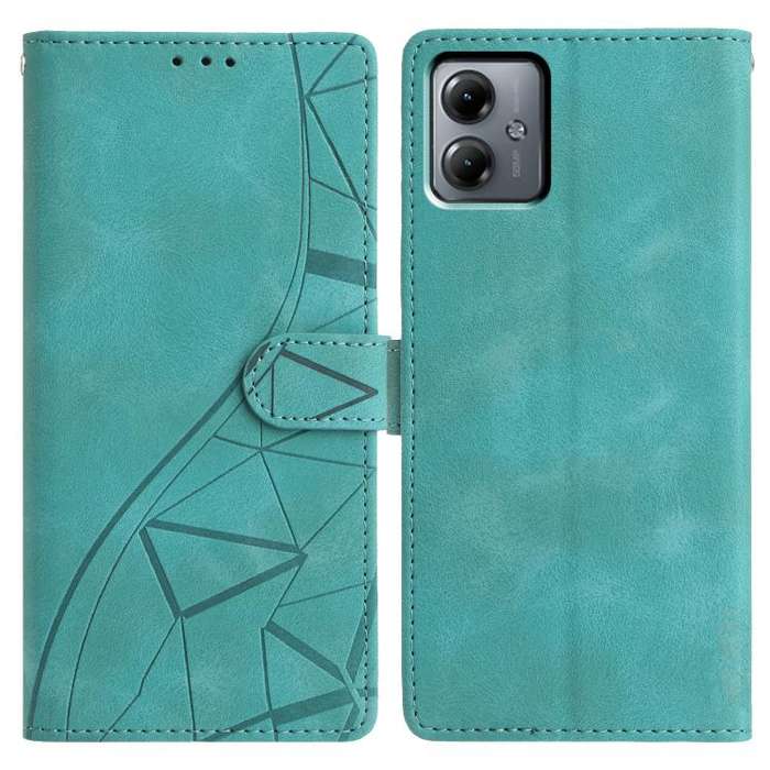 For Motorola Moto G14 Triangles Embossed Leather Phone Case(Green)