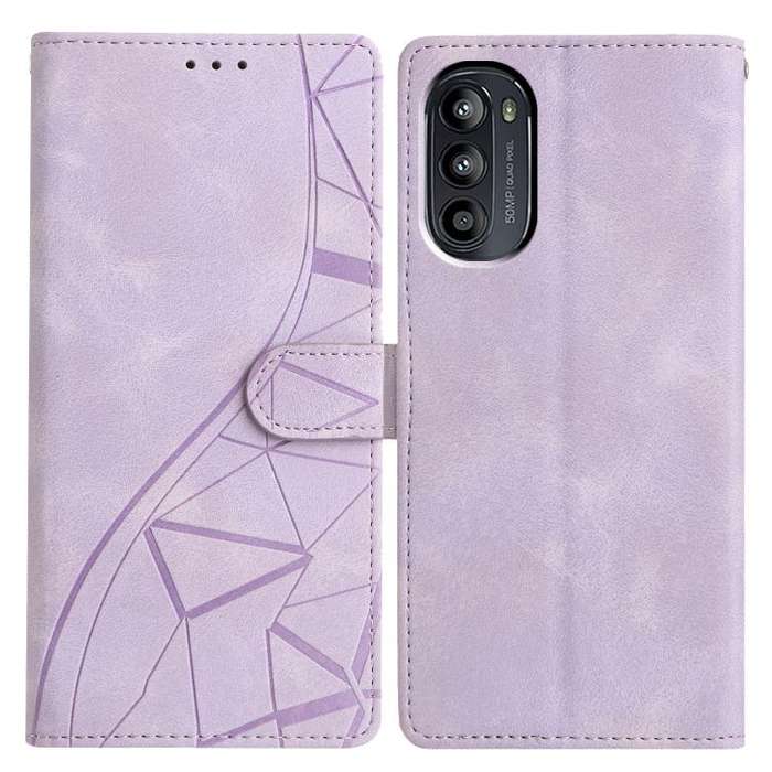 For Motorola Moto G52 Triangles Embossed Leather Phone Case(Purple)