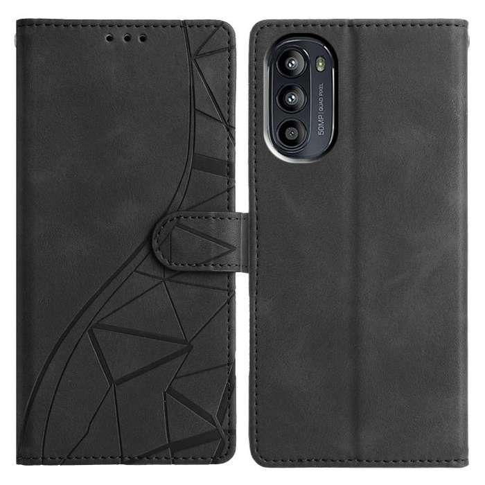 For Motorola Moto G52 Triangles Embossed Leather Phone Case(Black)