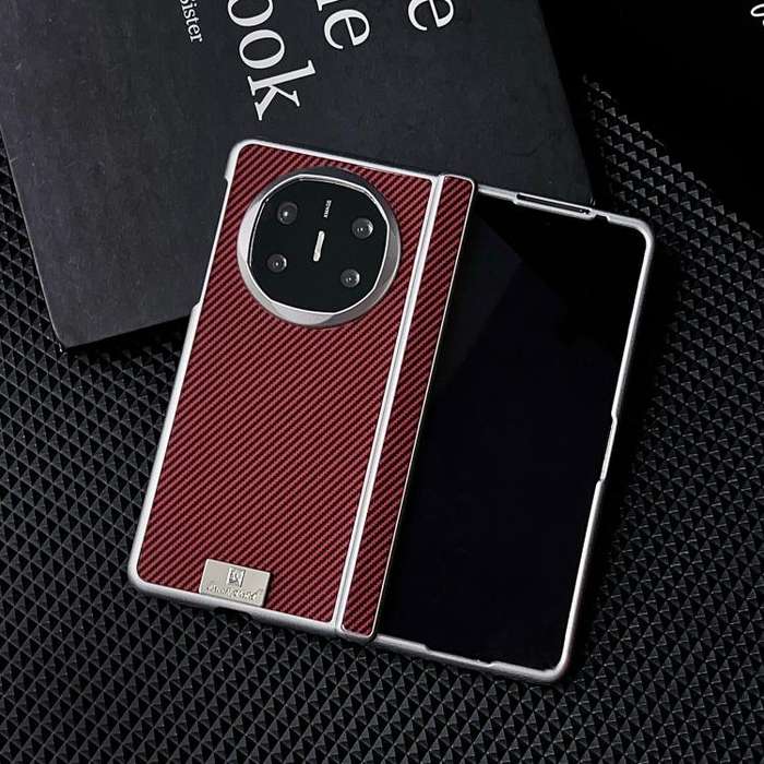 For Huawei Mate X6 Kevlar Carbon Fiber Spring Axis Nameplate Shockproof Phone Case(Red)