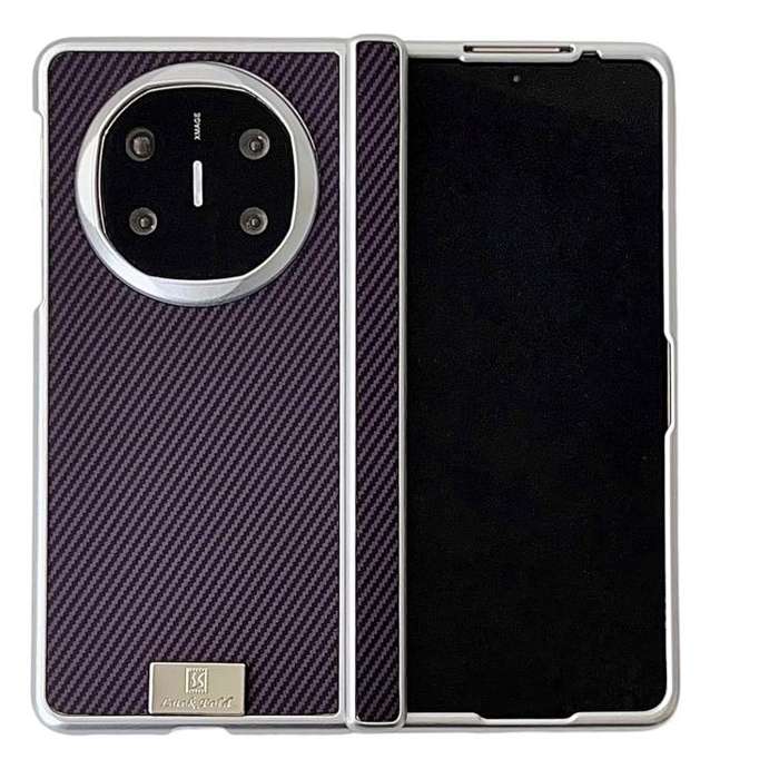 For Huawei Mate X6 Kevlar Carbon Fiber Spring Axis Nameplate Shockproof Phone Case(Purple)