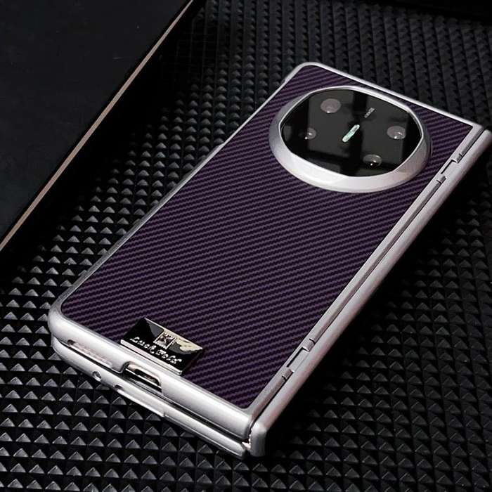 For Huawei Mate X6 Kevlar Carbon Fiber Spring Axis Nameplate Shockproof Phone Case(Purple)