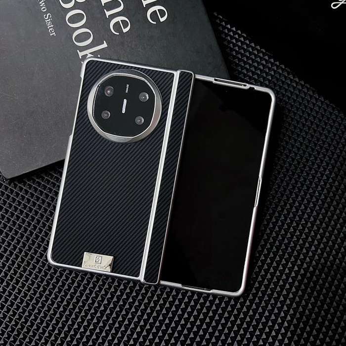 For Huawei Mate X6 Kevlar Carbon Fiber Spring Axis Nameplate Shockproof Phone Case(Black)