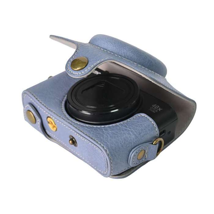 For Canon PowerShot SX740 HS Retro Litchi Texture Leather Full Body Camera Case Bag with Strap(Blue)