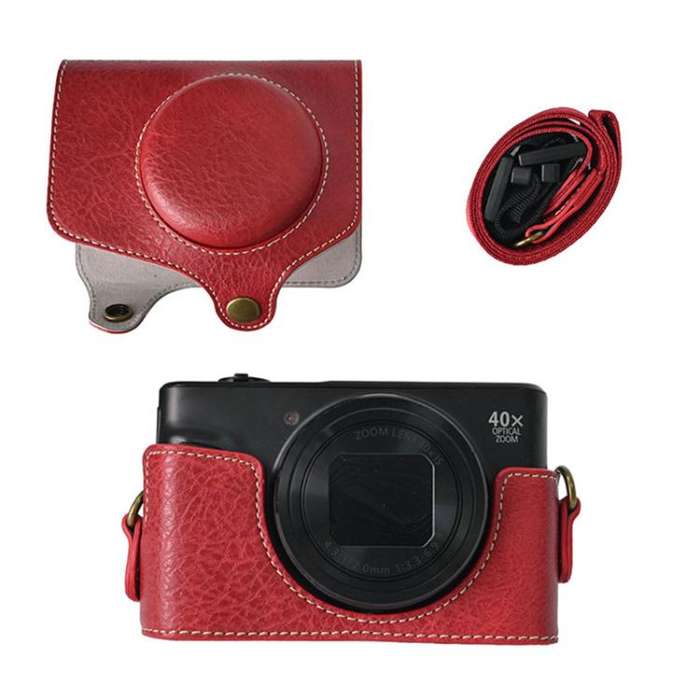 For Canon PowerShot SX740 HS Retro Litchi Texture Leather Full Body Camera Case Bag with Strap(Red)