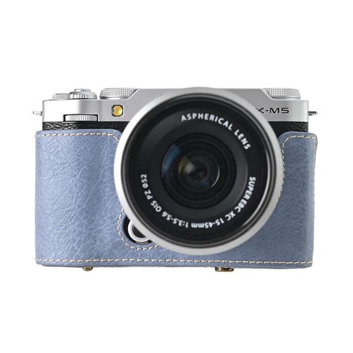 For FUJIFILM X-M5 Retro Litchi Texture Leather Full Body Camera Case Bag with Strap(Blue)