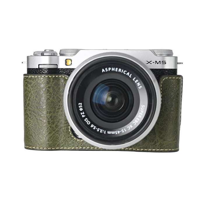 For FUJIFILM X-M5 Retro Litchi Texture Leather Full Body Camera Case Bag with Strap(Green)