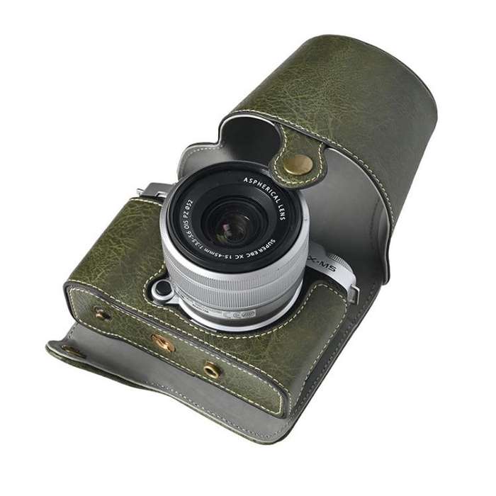 For FUJIFILM X-M5 Retro Litchi Texture Leather Full Body Camera Case Bag with Strap(Green)