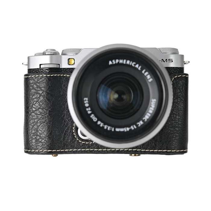 For FUJIFILM X-M5 Retro Litchi Texture Leather Full Body Camera Case Bag with Strap(Black)