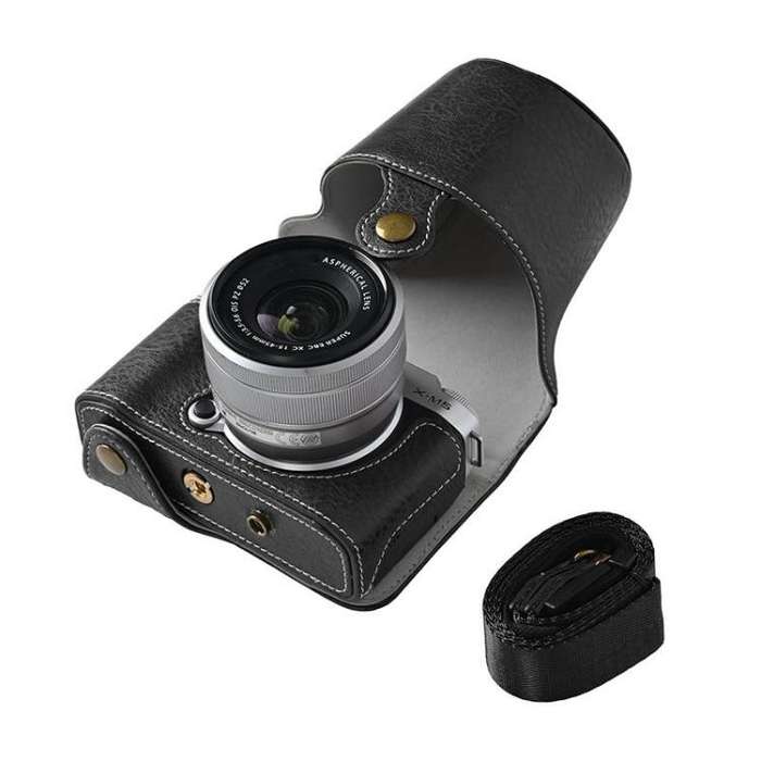 For FUJIFILM X-M5 Retro Litchi Texture Leather Full Body Camera Case Bag with Strap(Black)