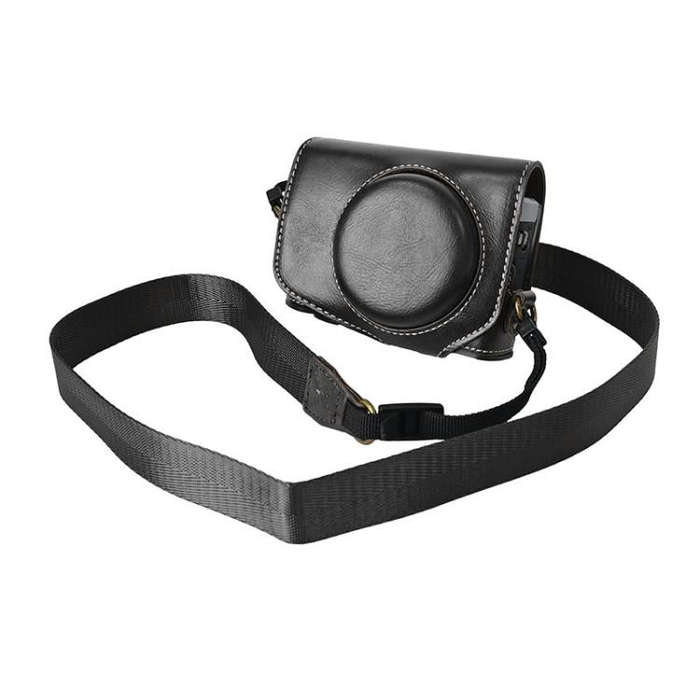 For Canon G7 X Mark III / G7X3 Retro Pull Up Leather Full Body Camera Case Bag with Strap(Black)