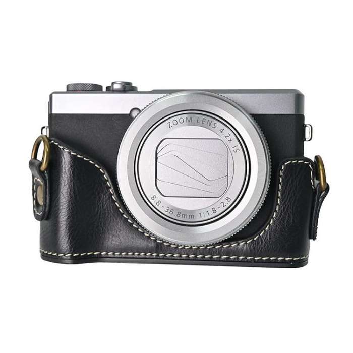 For Canon G7 X Mark III / G7X3 Retro Pull Up Leather Full Body Camera Case Bag with Strap(Black)