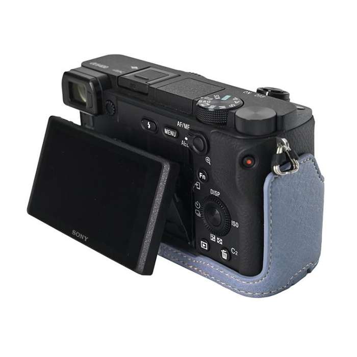 For Sony ILCE-6400 / A6300 / A6200 Litchi Texture PU Leather Camera Half Case Base(Blue)
