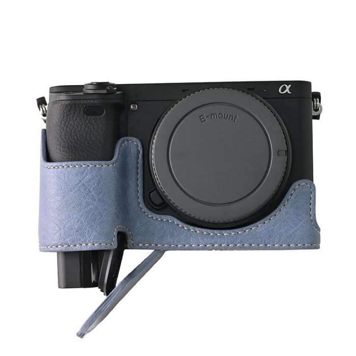 For Sony ILCE-6400 / A6300 / A6200 Litchi Texture PU Leather Camera Half Case Base(Blue)