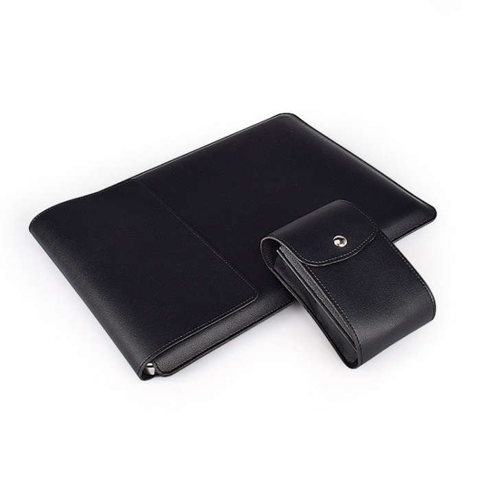 PU05 Sleeve Leather Case Carrying Bag with Small Storage Bag for 14.1 inch Laptop(Black)
