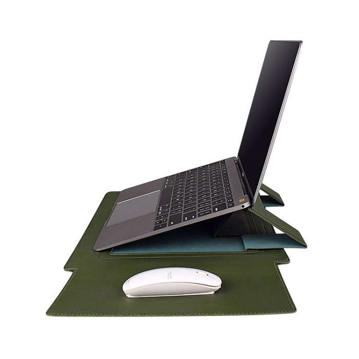 PU05 Sleeve Leather Case Carrying Bag with Small Storage Bag for 14.1 inch Laptop(Green)