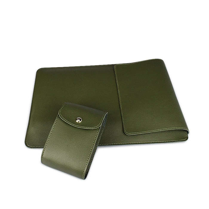 PU05 Sleeve Leather Case Carrying Bag with Small Storage Bag for 14.1 inch Laptop(Green)