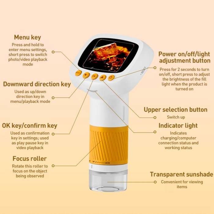 CM5 2.0 inch Screen HD Digital Electron Microscope(Orange)