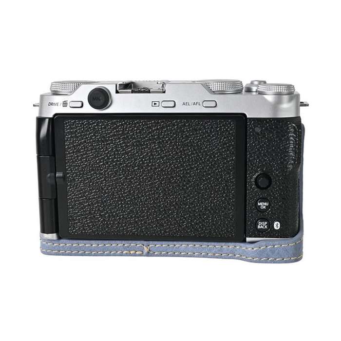 For FUJIFILM X-M5 Litchi Texture PU Leather Camera Half Case Base(Blue)