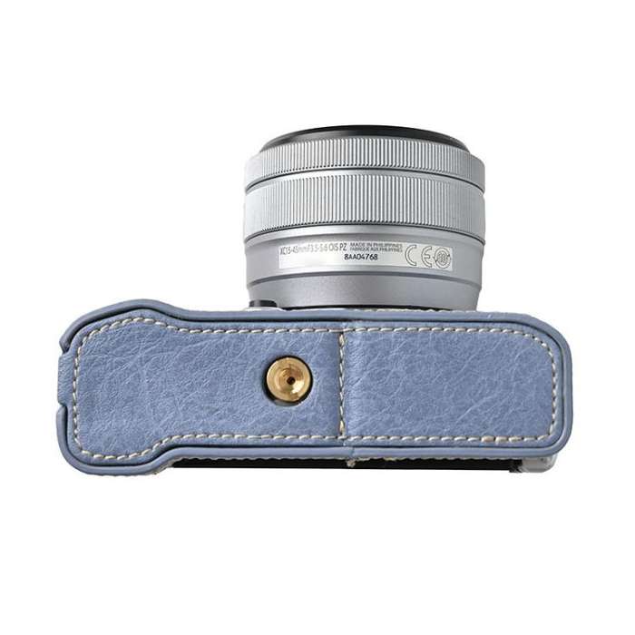 For FUJIFILM X-M5 Litchi Texture PU Leather Camera Half Case Base(Blue)