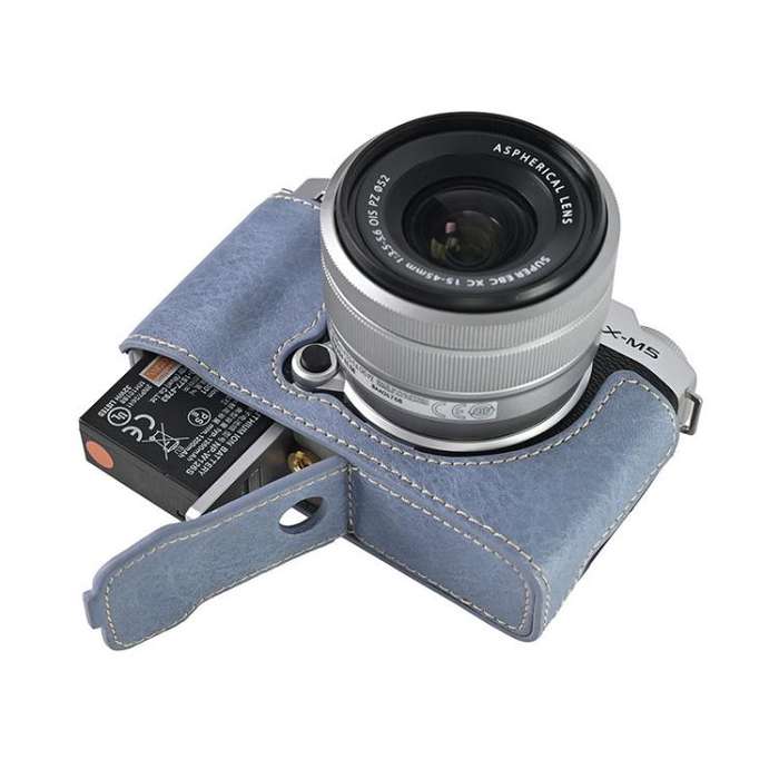 For FUJIFILM X-M5 Litchi Texture PU Leather Camera Half Case Base(Blue)