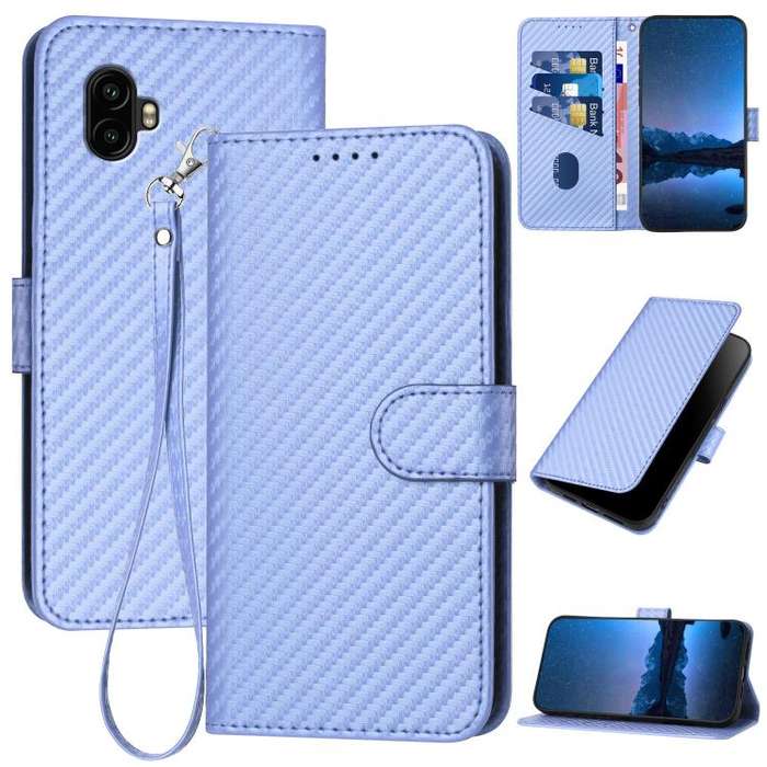 For Samsung Galaxy XCover7 Pro YX0070 Carbon Fiber Buckle Leather Phone Case with Lanyard(Light P...