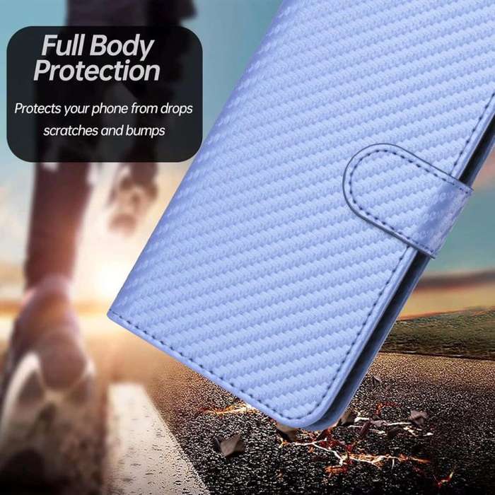 For Samsung Galaxy XCover7 Pro YX0070 Carbon Fiber Buckle Leather Phone Case with Lanyard(Light P...