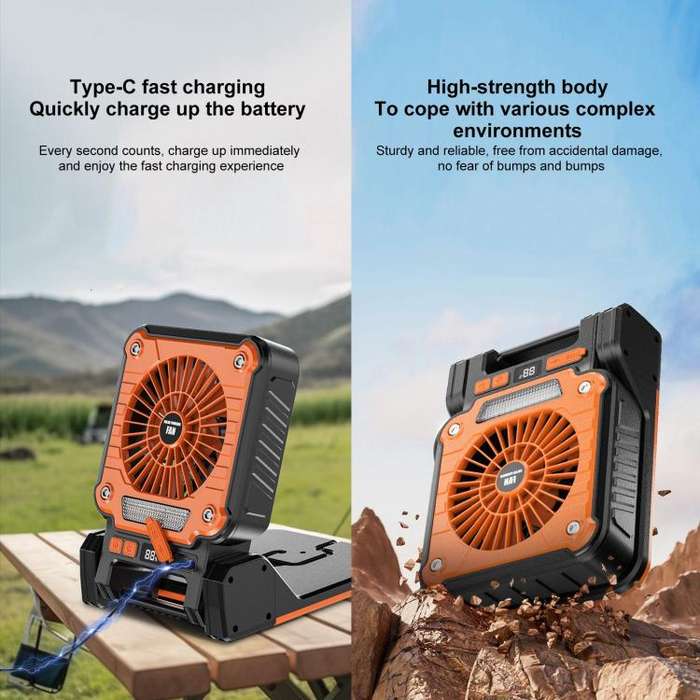 F3 Solar Powered USB Charging Portable Fan Camping Light(Orange)