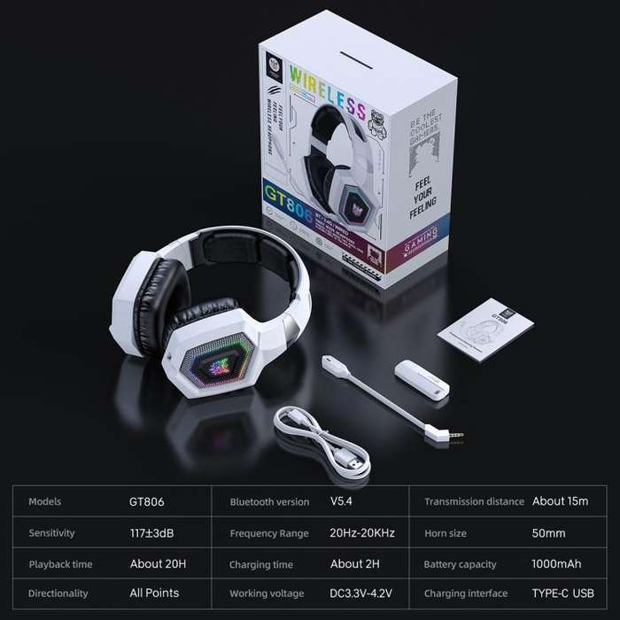 ONIKUMA GT806 Tri-mode Bluetooth 2.4G Wired E-sports Game Headset(White)
