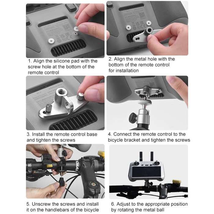 For DJI RC / RC 2 BRDRC Drone Remote Control Adapter Base Bicycle Holder(Black Silver)