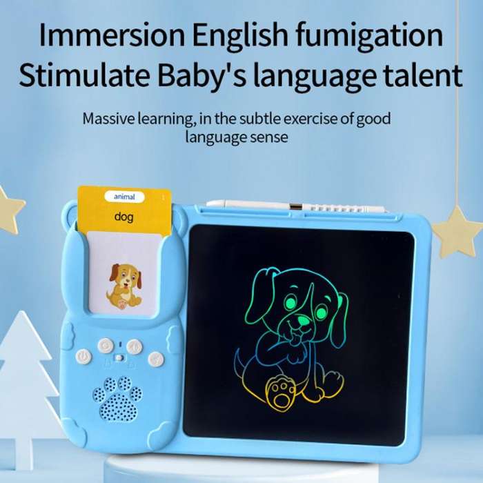 8.5 inch Children Early Education Drawing Board Card English Audiobooks, Style:Blue / 112 Cards