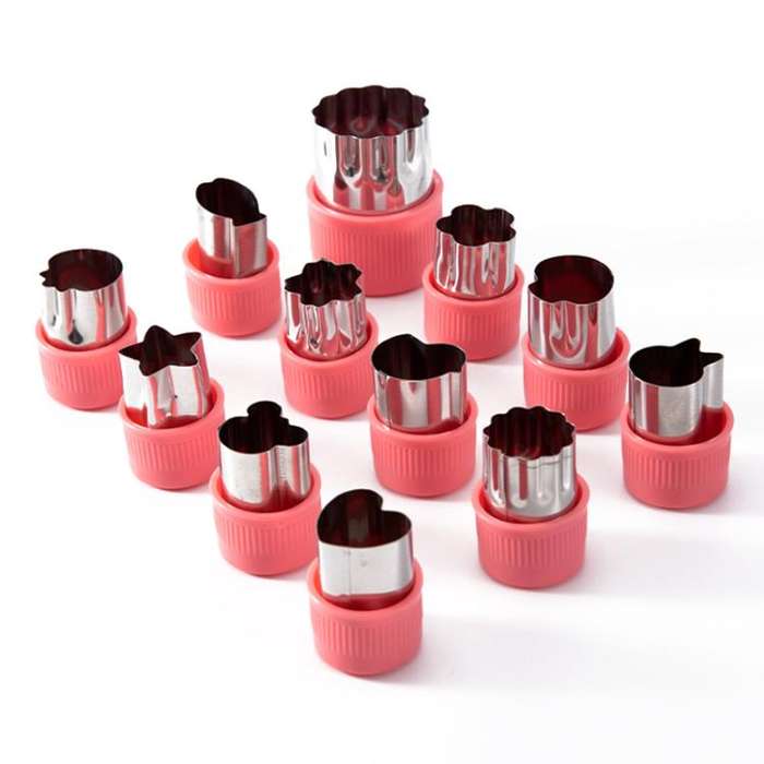 Stainless Steel Irregular Biscuit Mold Fruit Begetable Cutting Mold, Style:12pcs / Set Pink