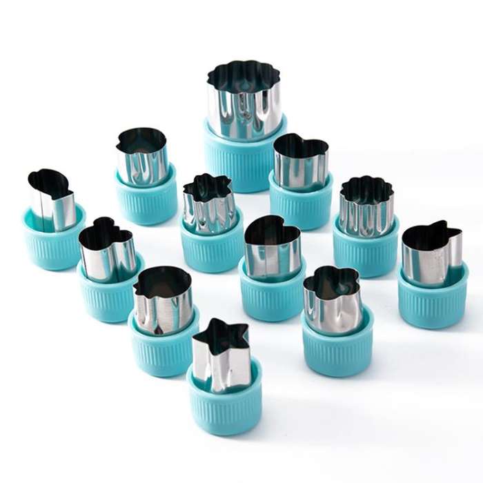 Stainless Steel Irregular Biscuit Mold Fruit Begetable Cutting Mold, Style:12pcs / Set Blue