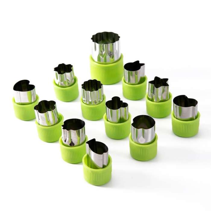 Stainless Steel Irregular Biscuit Mold Fruit Begetable Cutting Mold, Style:12pcs / Set Green