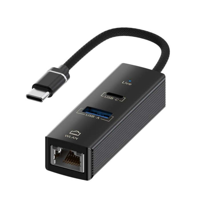 Type-C to Type-C RJ45 USB-A HUB Expand Converter(Black)