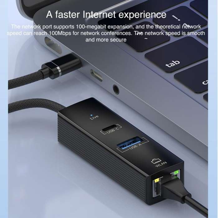 Type-C to Type-C RJ45 USB-A HUB Expand Converter(Silver)