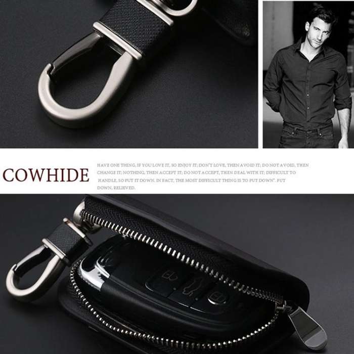 Universal Car Key Case Car Key Cowhide Leather Protective Cover(Dark Green)