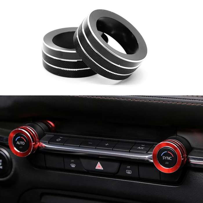 For Mazda Axela CX-30 2020-2022 2pcs Multimedia / Central Control Knob Metal Decorative Ring(Black)