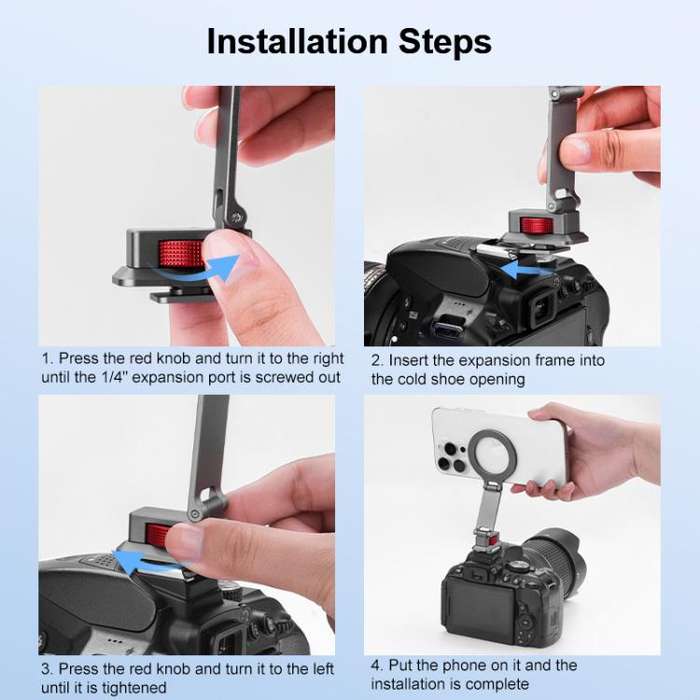 Flymile Magnetic Phone Tripod Mount MagSafe Adapter Phone Holder, Style:Folding Cold Shoe Mount