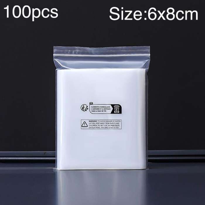 100pcs Double Layer Environmental Label Warning Printed Ziplock Bag, Size:6 x 8cm 8 Wire