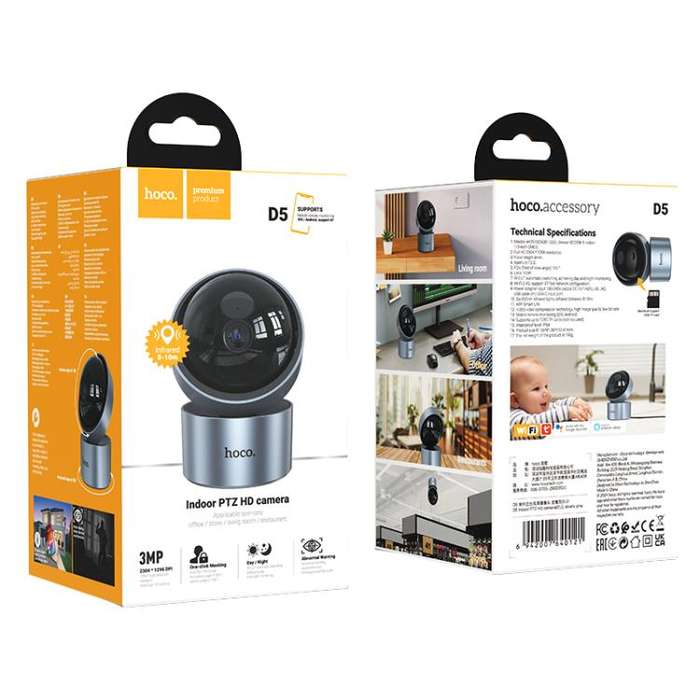 hoco D5 3MP 2.4G WiFi IP54 Indoor PTZ HD Camera(EU Plug)