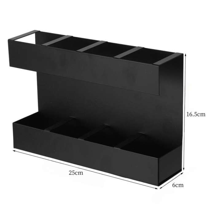 Four-grid Straw Cutlery Metal Storage Rack Kitchen Organizer with 12pcs Soft Magnetic Sheet(Black)