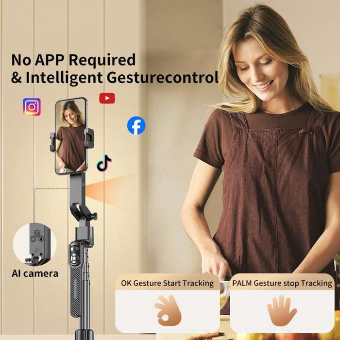 FUNSNAP A8 AI Smart Face Tracking Selfie Stick 5-axis Anti-shake Stand(Black)