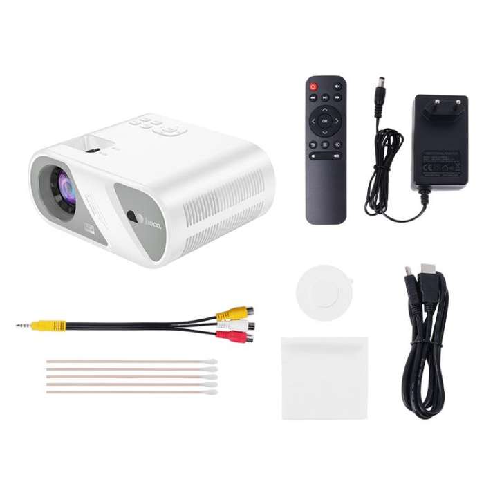 hoco DT1 1280x720P 140ANSI WiFi Bluetooth Wireless Projector Same Screen Version, EU Plug(White)
