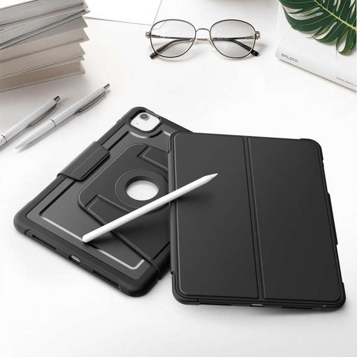 For iPad Air 11 2025 / 2024 Honeycomb Magnetic Rotation Holder Leather Smart Tablet Case(Black)