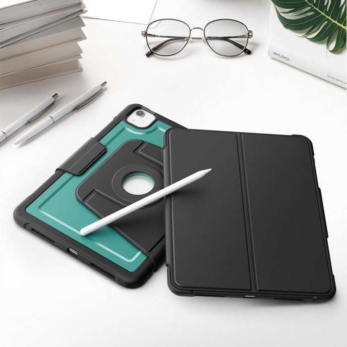 For iPad Air 11 2025 / 2024 Honeycomb Magnetic Rotation Holder Leather Smart Tablet Case(Dark Green)