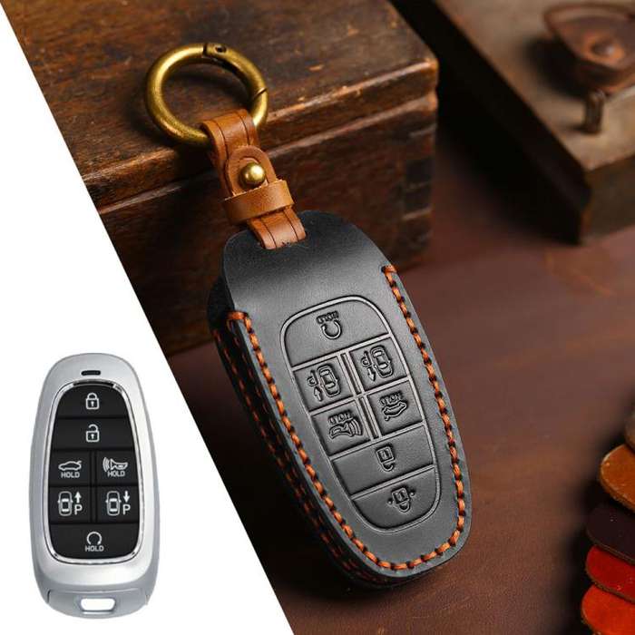 For Hyundai Staria / Sonata 7-button B124 Crazy Horse Cowhide Car Key Protection Cover(Black)